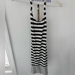 Y Yigal Black and White Striped Sleeveless Mini Dress